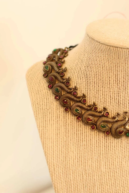 Beautiful German silver peacock design necklace set