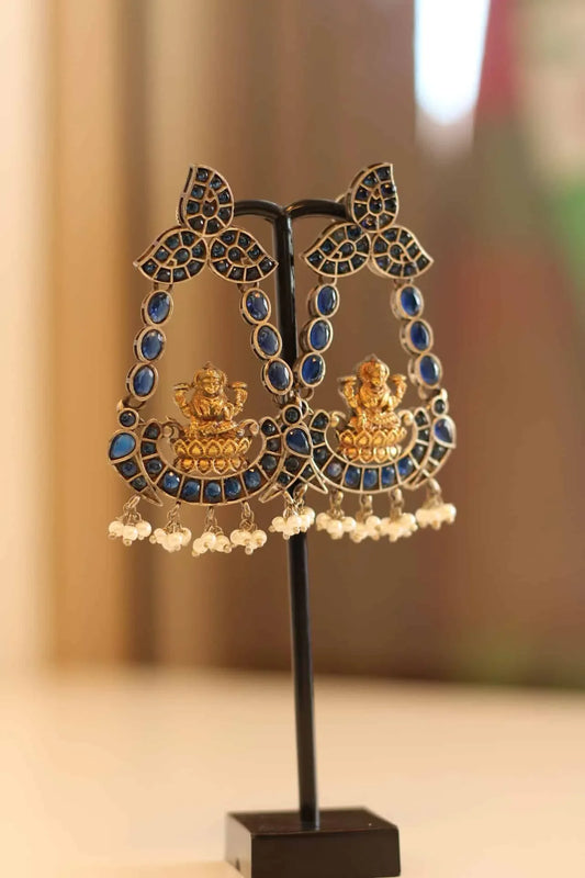 Beautiful Goddess Lakshmi earrings in German silver