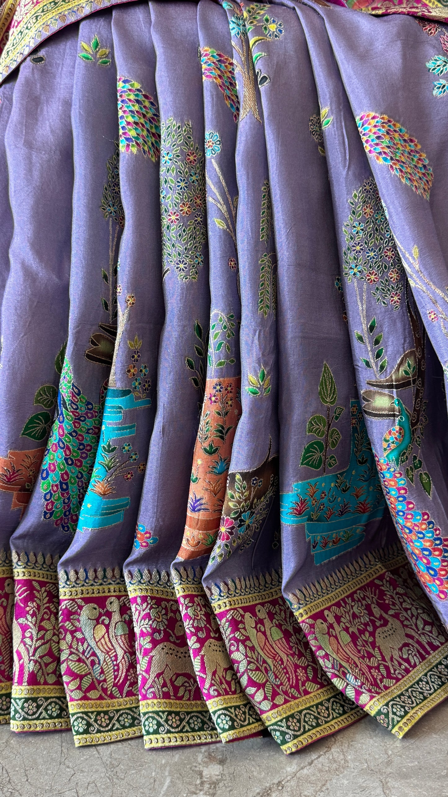 A Kashmiri Pashmina Banarasi Handwoven Storytelling Sarees on Munga Silk - Purple