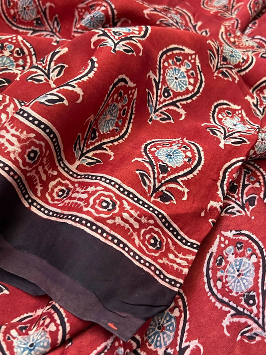 Pure Modal silk with Handblock Ajrakh prints β Maroon
