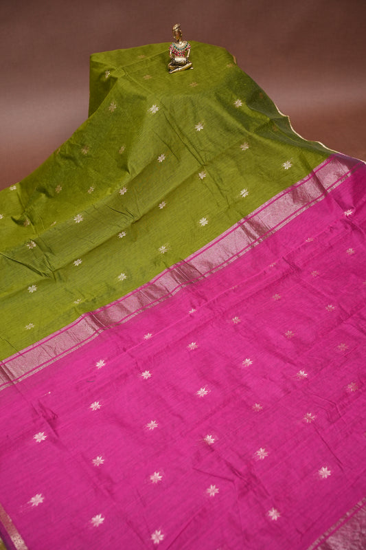 Maheshwari Silk Cotton Saree - Green