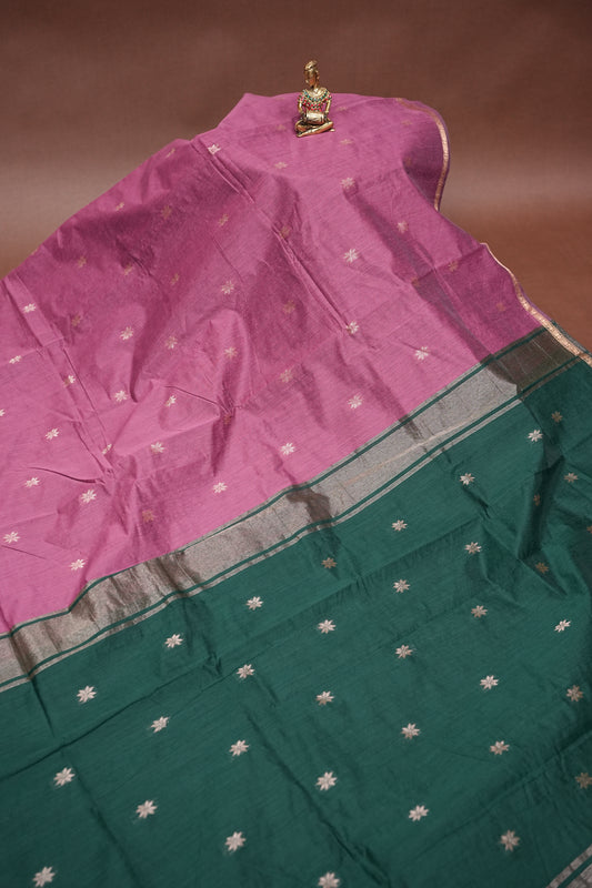 Maheshwari Silk Cotton Saree - Onion Pink