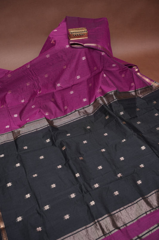 Maheshwari Silk Cotton Saree - Magenta & Black