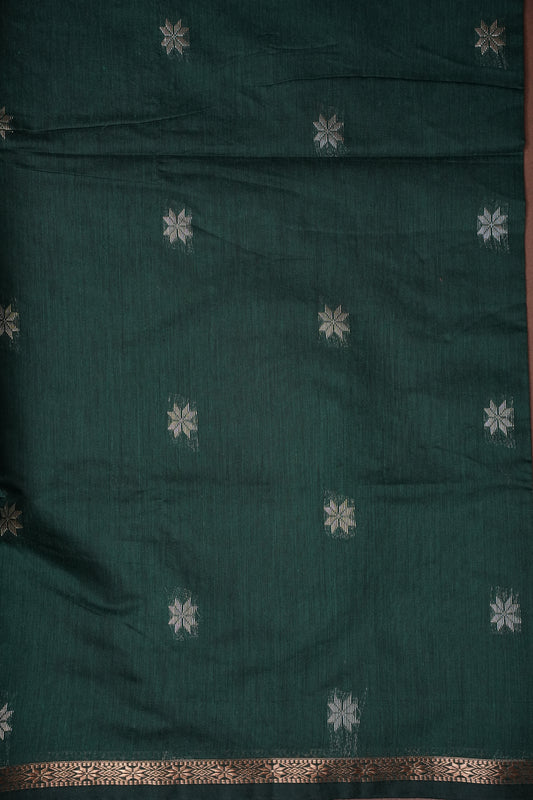 Maheshwari Silk Cotton Saree - Bottle Green & Red