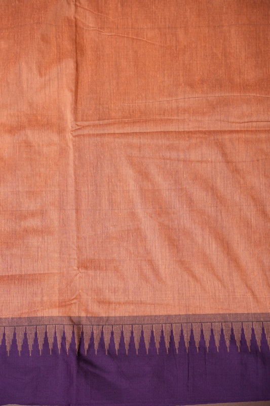 Temple Border Silk Cotton Saree - Peach and Purple Combination
