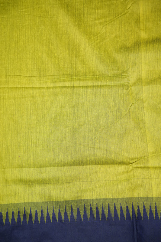 Temple Border Silk Cotton Saree - Green and Blue