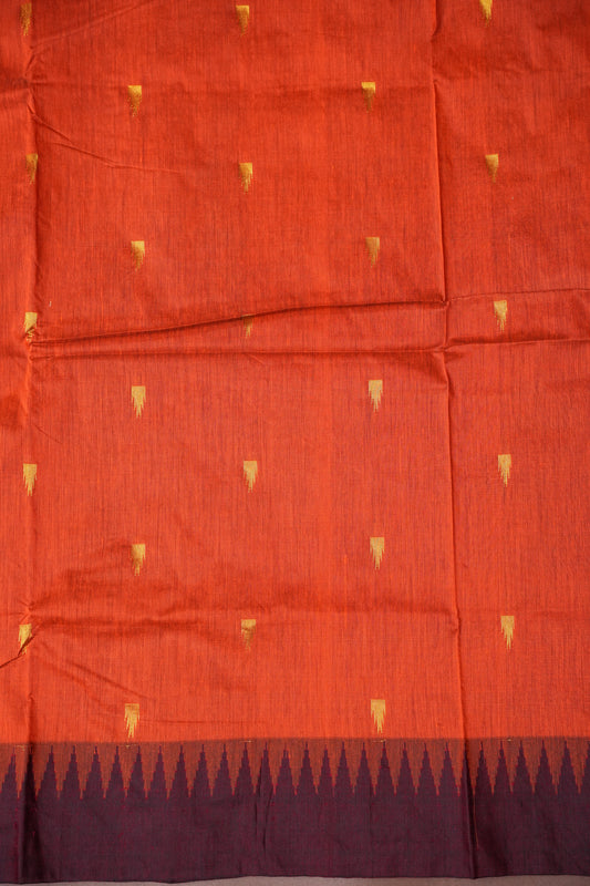 Temple Border Silk Cotton Saree - Orange and Maroon