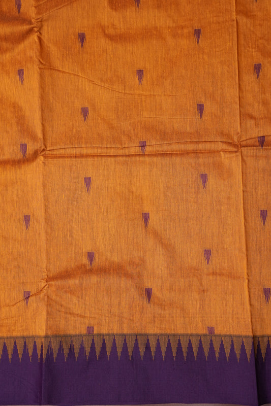 Temple Border Silk Cotton Saree - Mustard Yellow and Purple