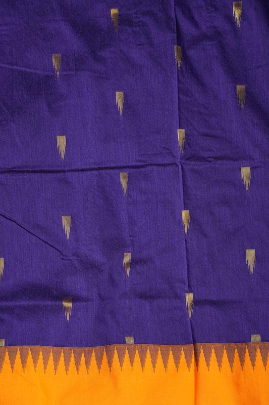 Temple Border Silk Cotton Saree - Royal Blue and Yellow