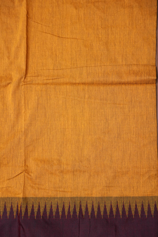 Temple Border Silk Cotton Saree - Mustard Yellow and Maroon
