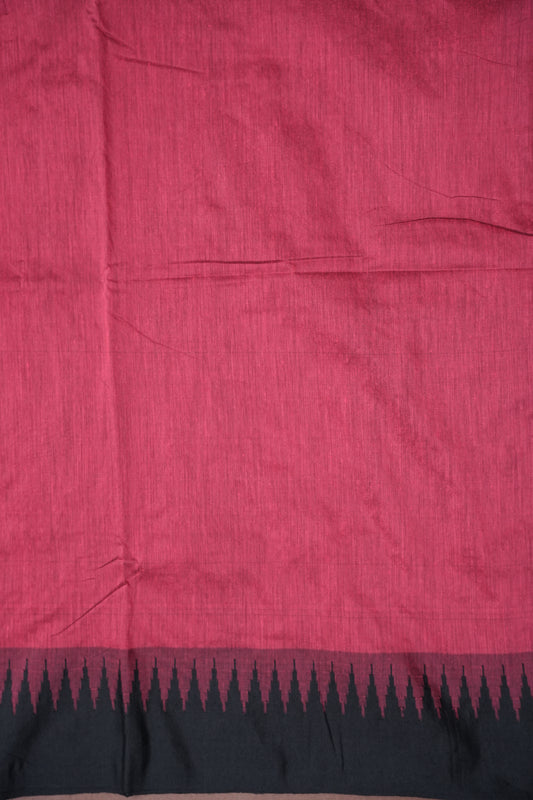 Temple Border Silk Cotton Saree - Pink and Black