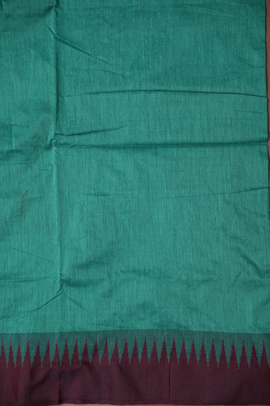Temple Border Silk Cotton Saree - Rama Green and Maroon