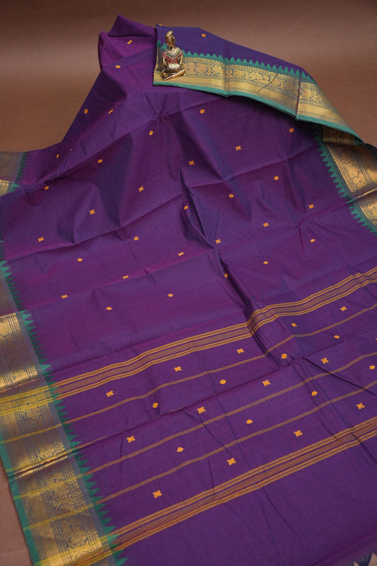 Kanchi Cotton Sarees - Purple with Blue Border