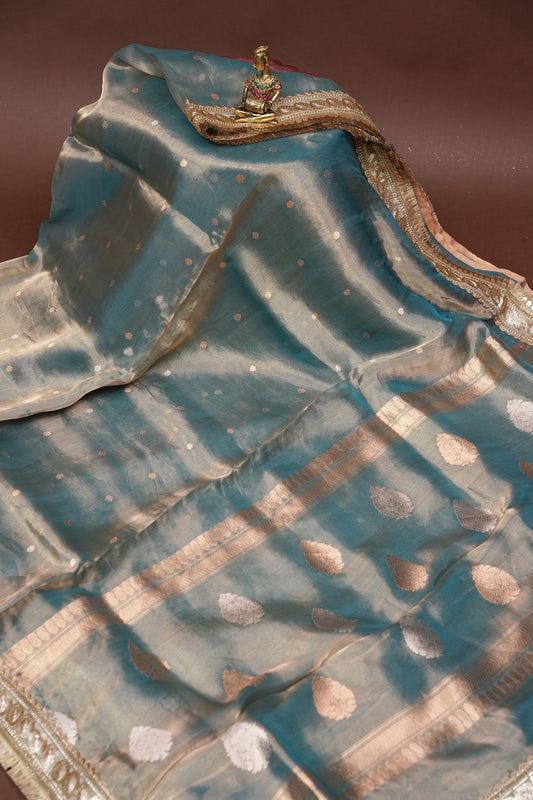 Pastel Blue Tissue Organza Pure Silk Saree