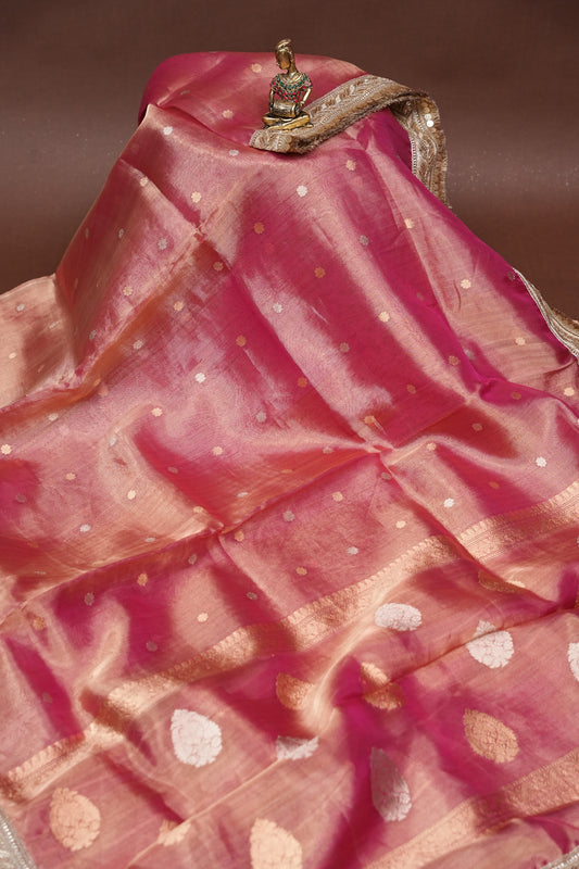 Blush Pink Tissue Organza Pure Silk Saree