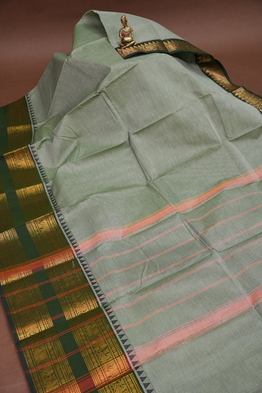 Kanchi Cotton Sarees - Grey With Contrast Retta Pettu Border