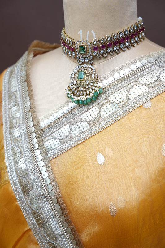 Bronze Orange Tissue Organza Pure Silk Saree