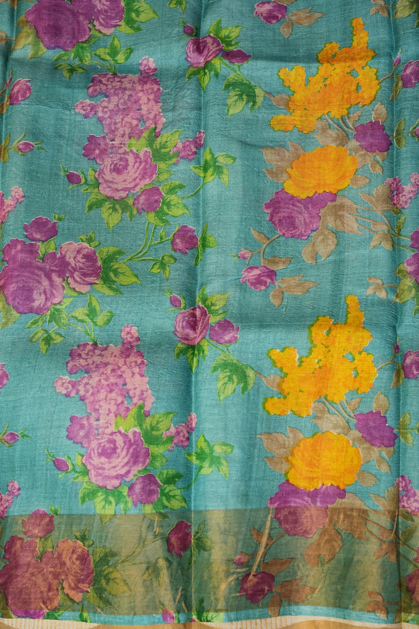 Floral Printed Pure Tussar Silk Saree - Half white