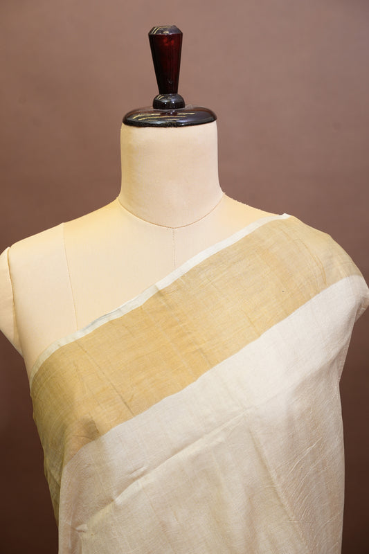 Floral Printed Pure Tussar Silk Saree - Half white