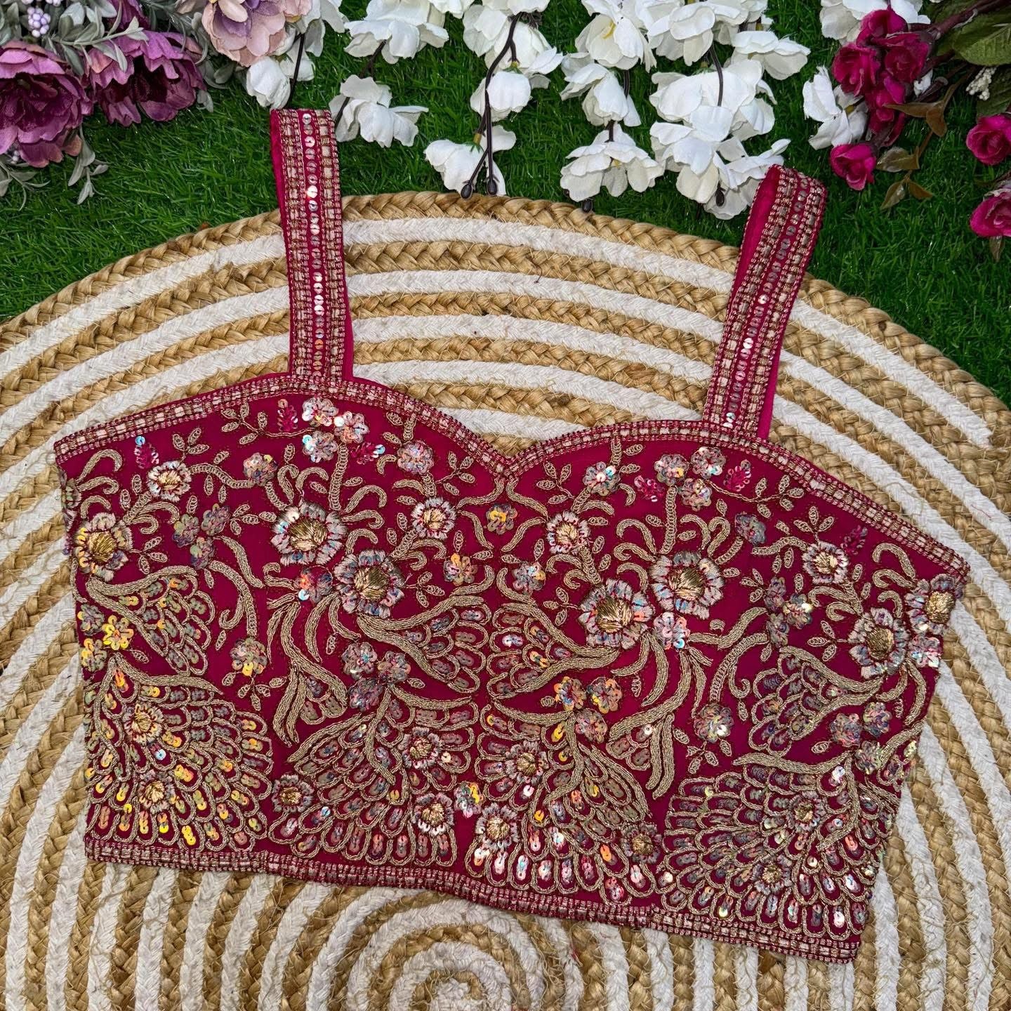 GEORGETTE BEAUTIFUL SLEEVELESS HANDWORK BLOUSE – Pink