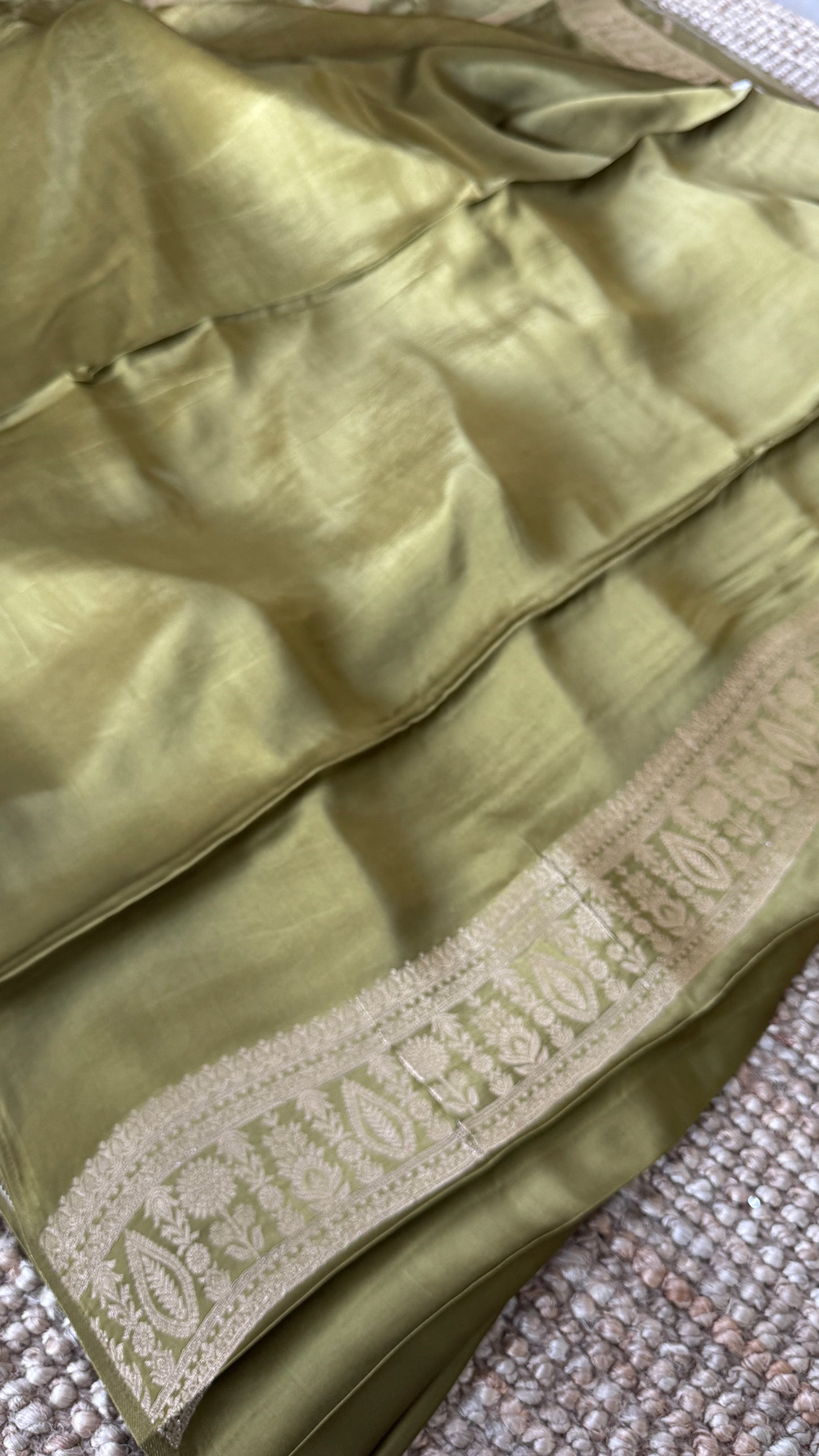 Mashru Silk Banarasi Saree – Kanchi Australia’s Exclusive – Olive Green