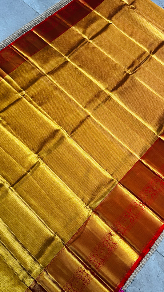 Pure Handloom Tissue Kanchivaram Silk Saree โ Gold and Red Bridal Saree