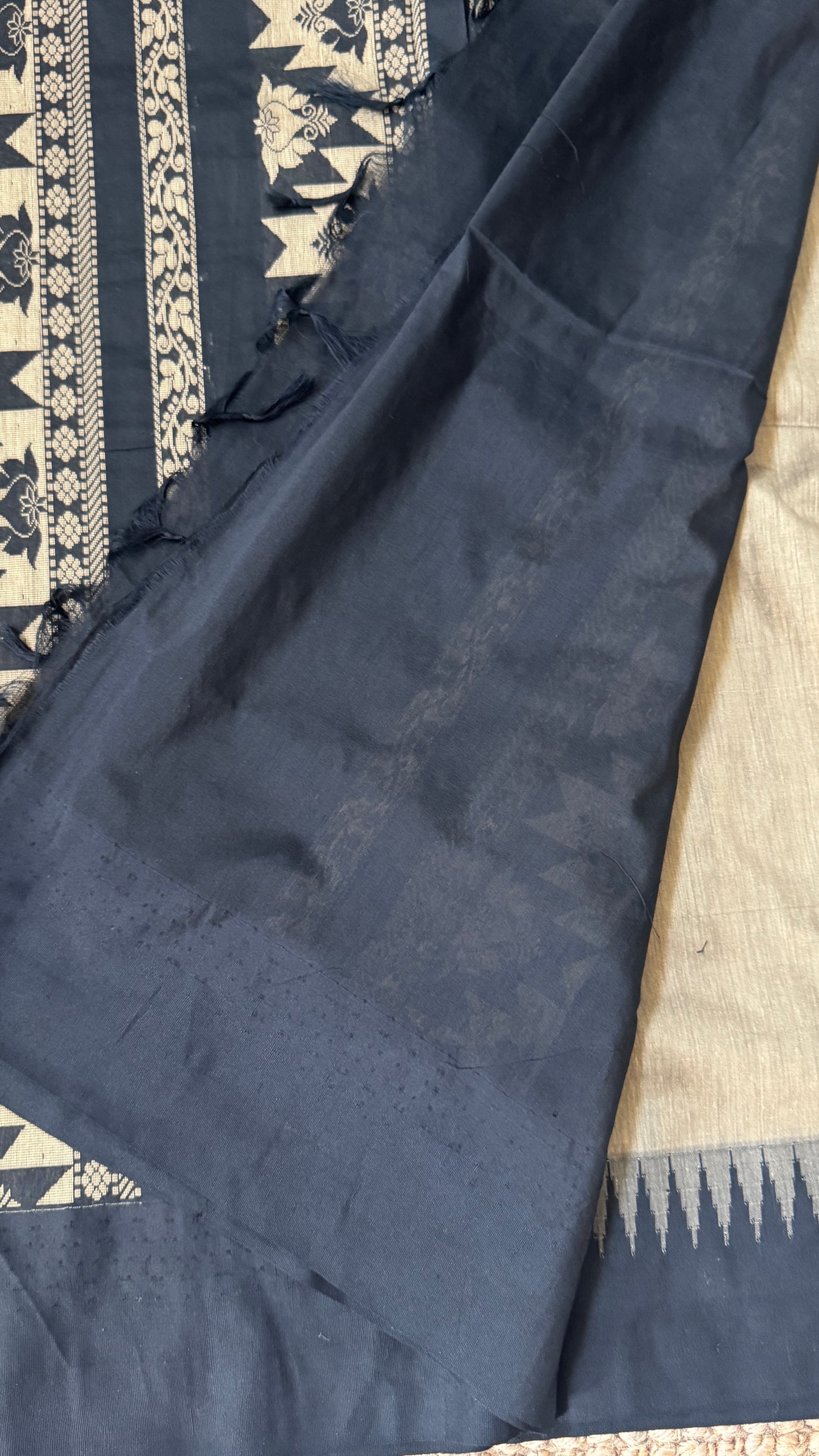Purely Hand-Woven - Grey Cotton Silk Saree with Black Border