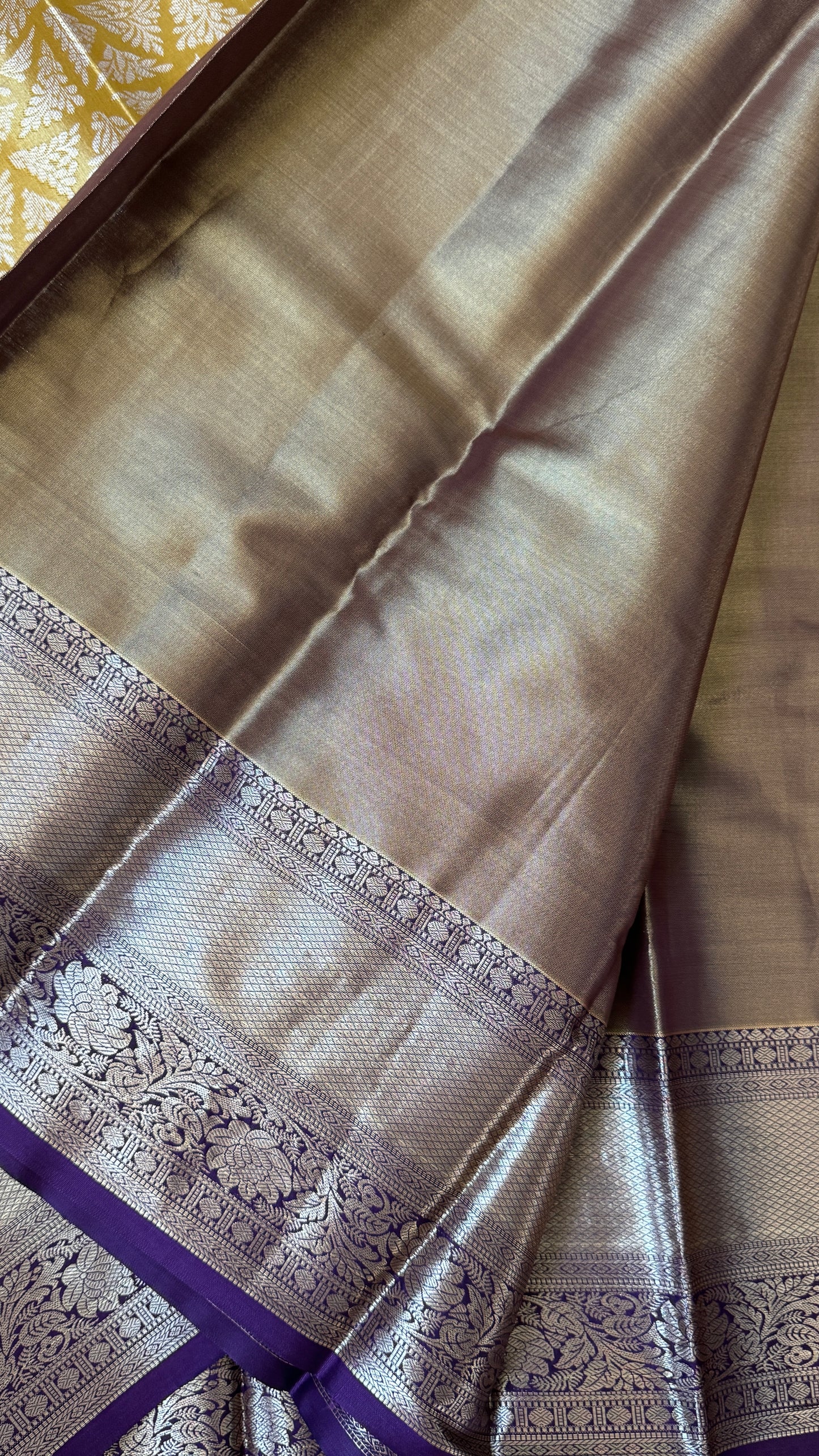 Semi Silk Saree – Light Gold Body with Purple Border