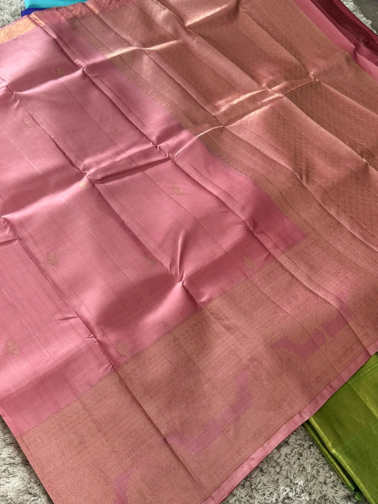 KANJIVARAM PURE SILK HANDLOOM SAREE β Light Pink with Turning Border