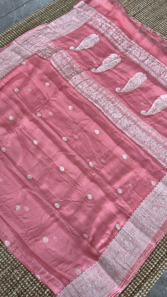 Pure Khaddi Chiffon Banarasi Silk Saree β Pink