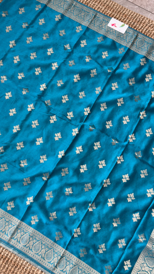 Elegant Georgette Crepe Silk Saree with Antique Gold Banarasi Borders - Blue