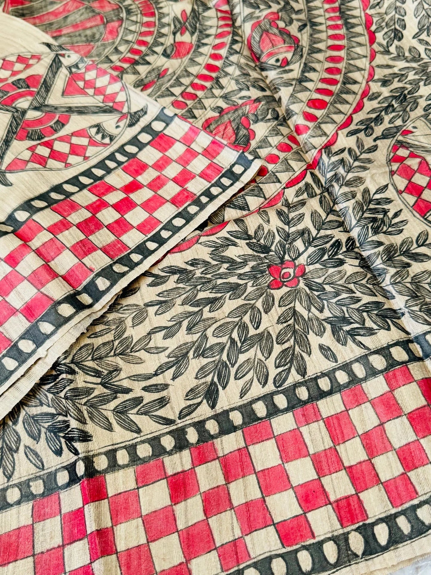 PURE TUSSAR SILK β HANPAINTED MADHUBHANI PRINT