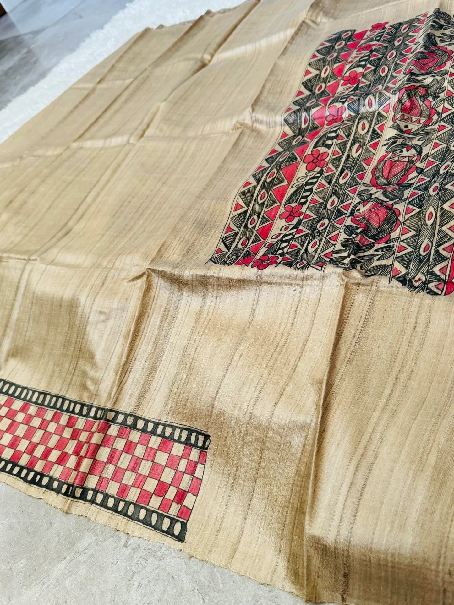 PURE TUSSAR SILK β HANPAINTED MADHUBHANI PRINT