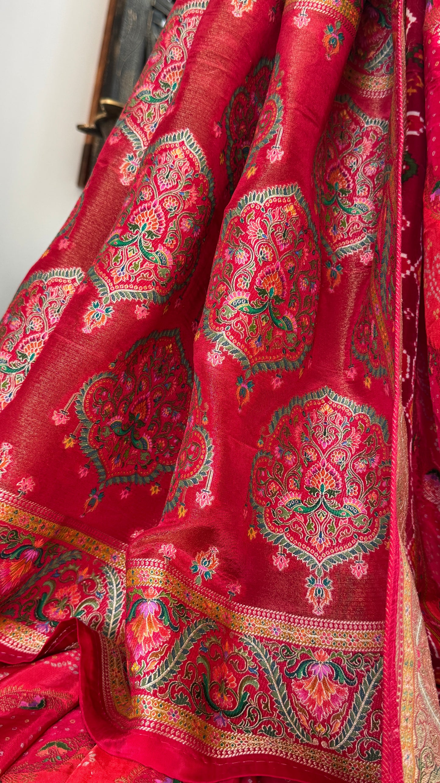 Lehariya Kashmiri Pashmina Saree - Pink