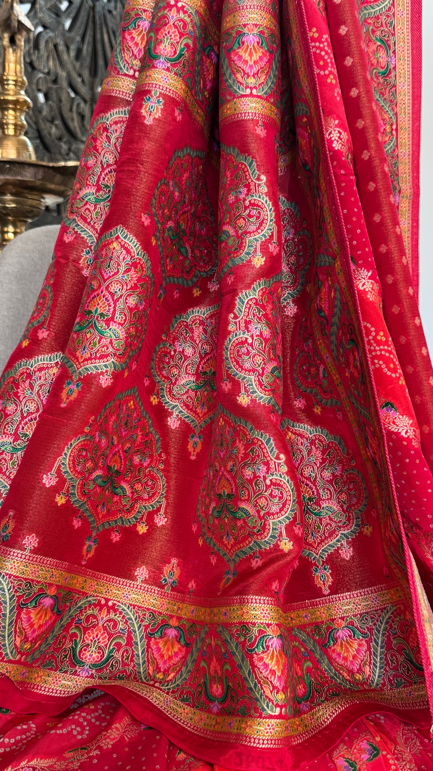 Lehariya Kashmiri Pashmina Saree - Pink