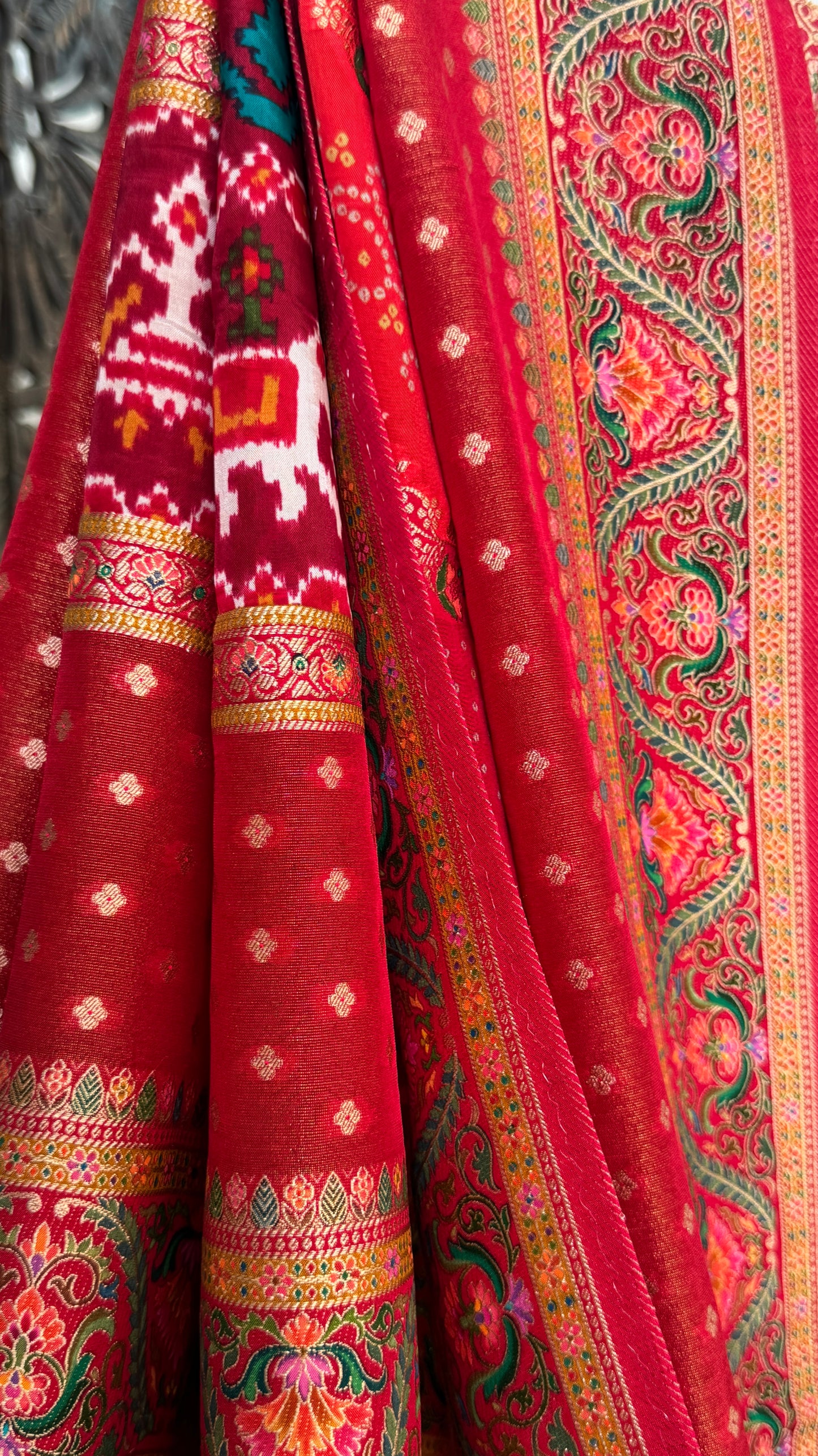 Lehariya Kashmiri Pashmina Saree - Pink