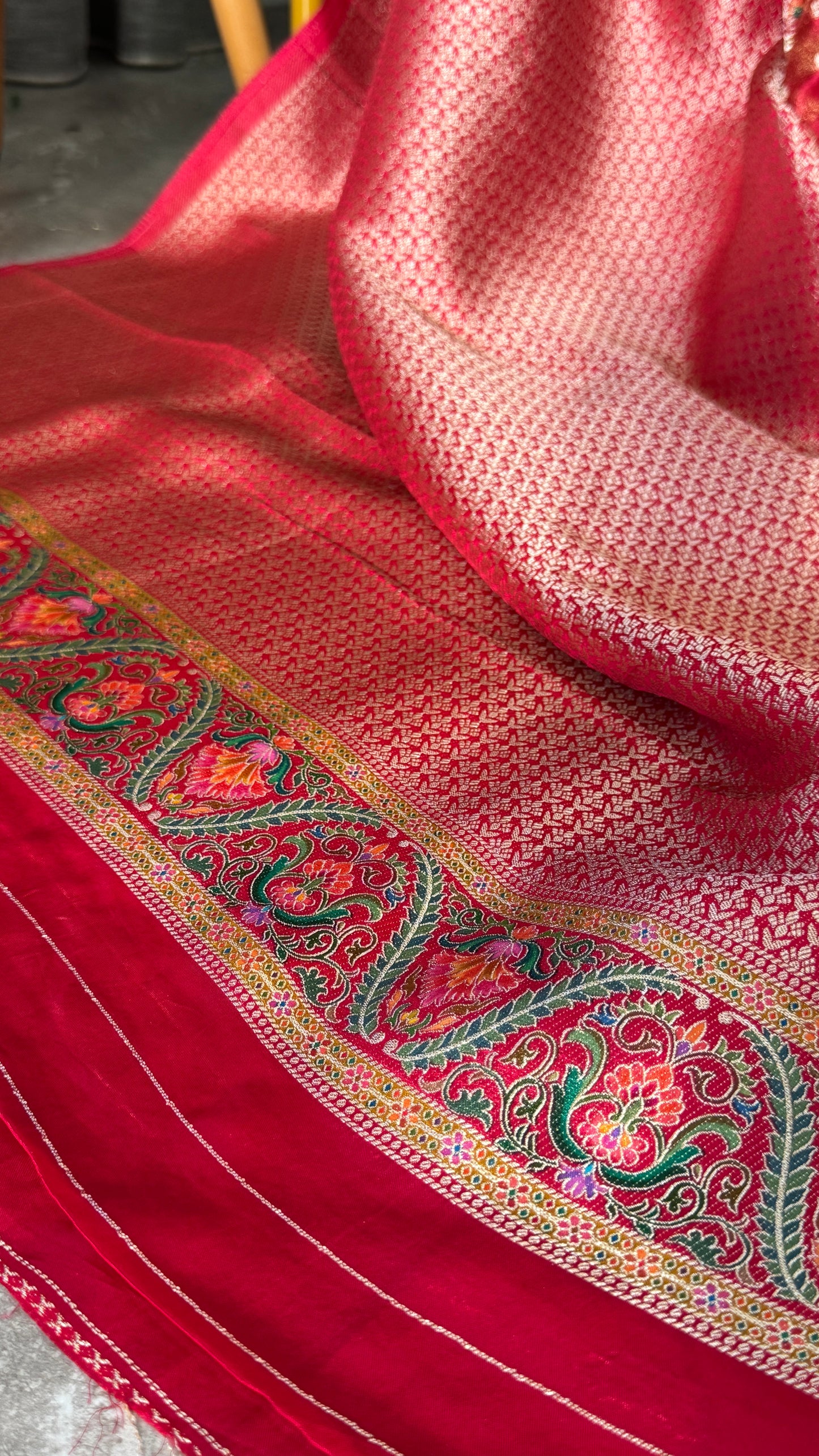 Lehariya Kashmiri Pashmina Saree - Pink