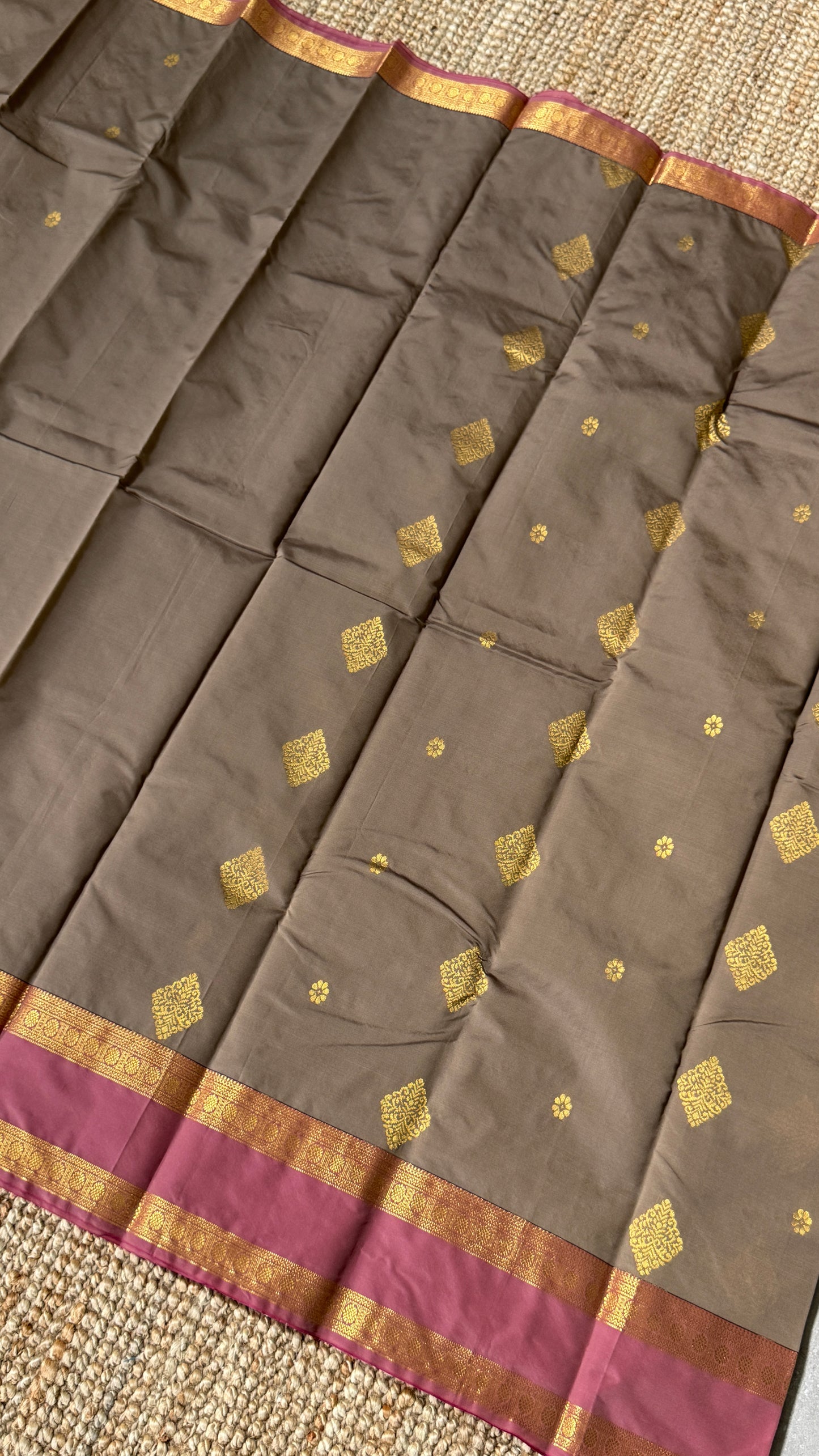 Semi Soft Silk Saree – Grey Body with Pink RettaPetta Border