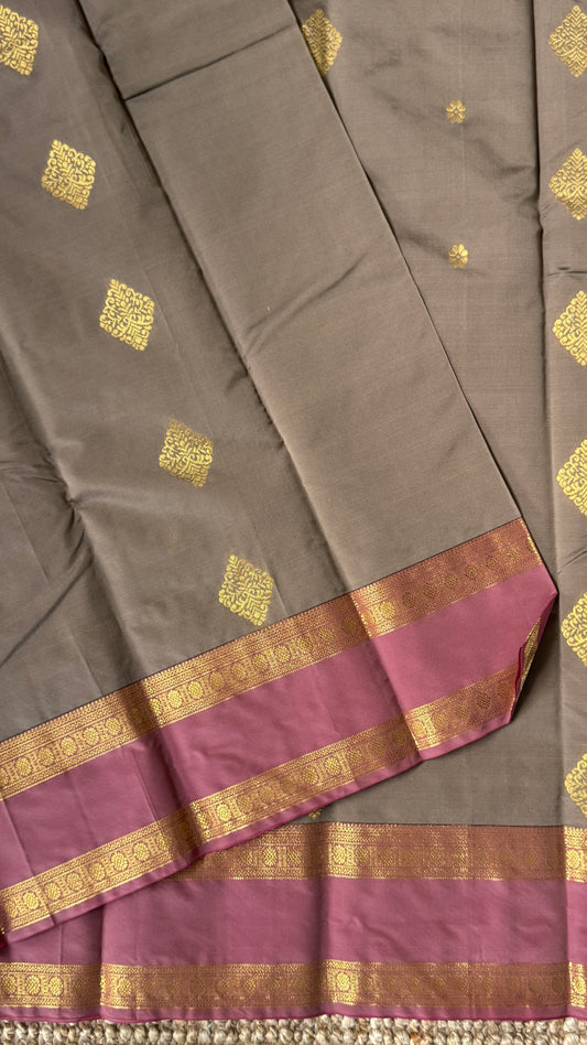 Semi Soft Silk Saree – Grey Body with Pink RettaPetta Border