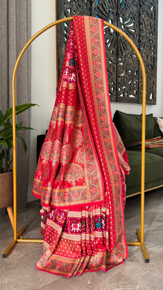 Lehariya Kashmiri Pashmina Saree - Pink