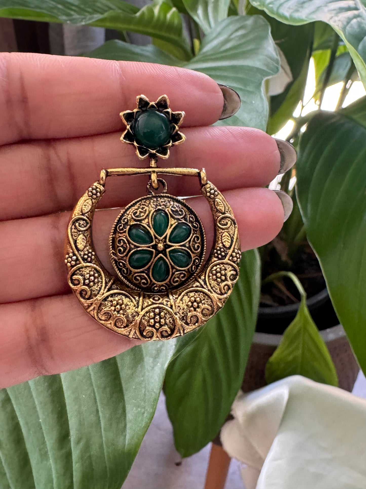 Gorgeous Designer Hangings Set - Green Stone with drops