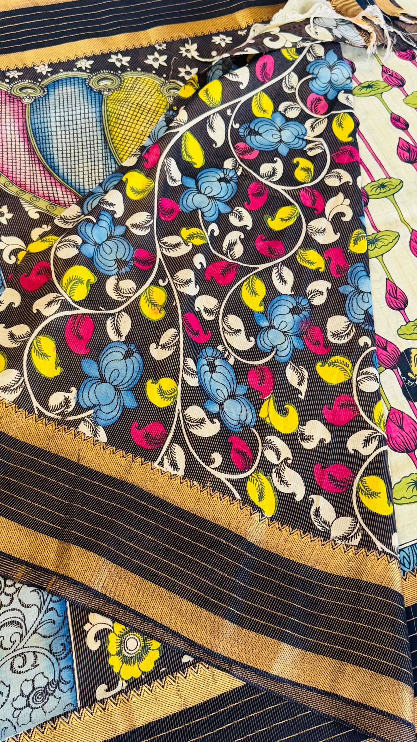 Handpainted Pen Kalamkari art on Pure Bangalore Silk