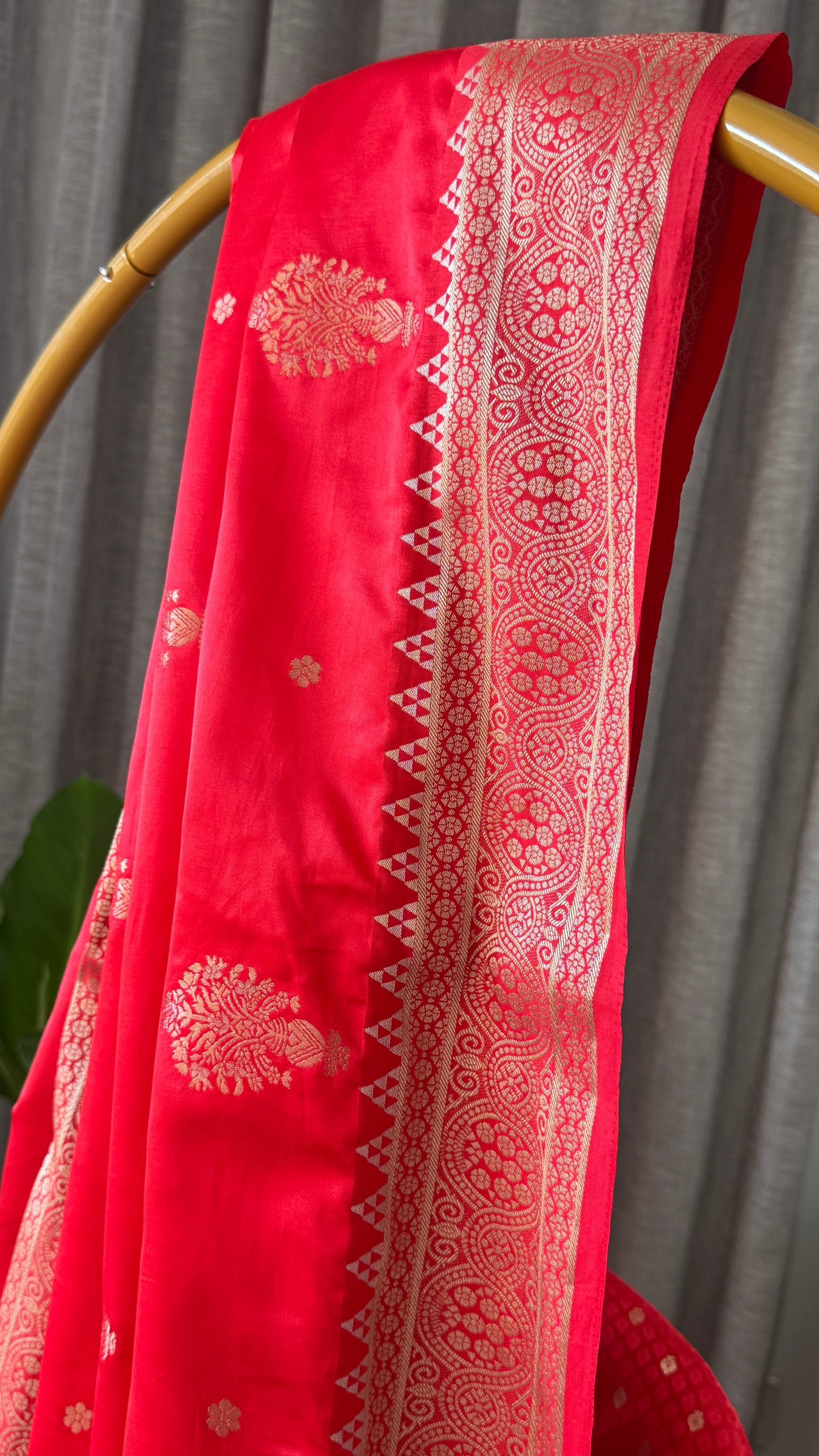 Satin Silk Banarasi Sarees - Bright Red