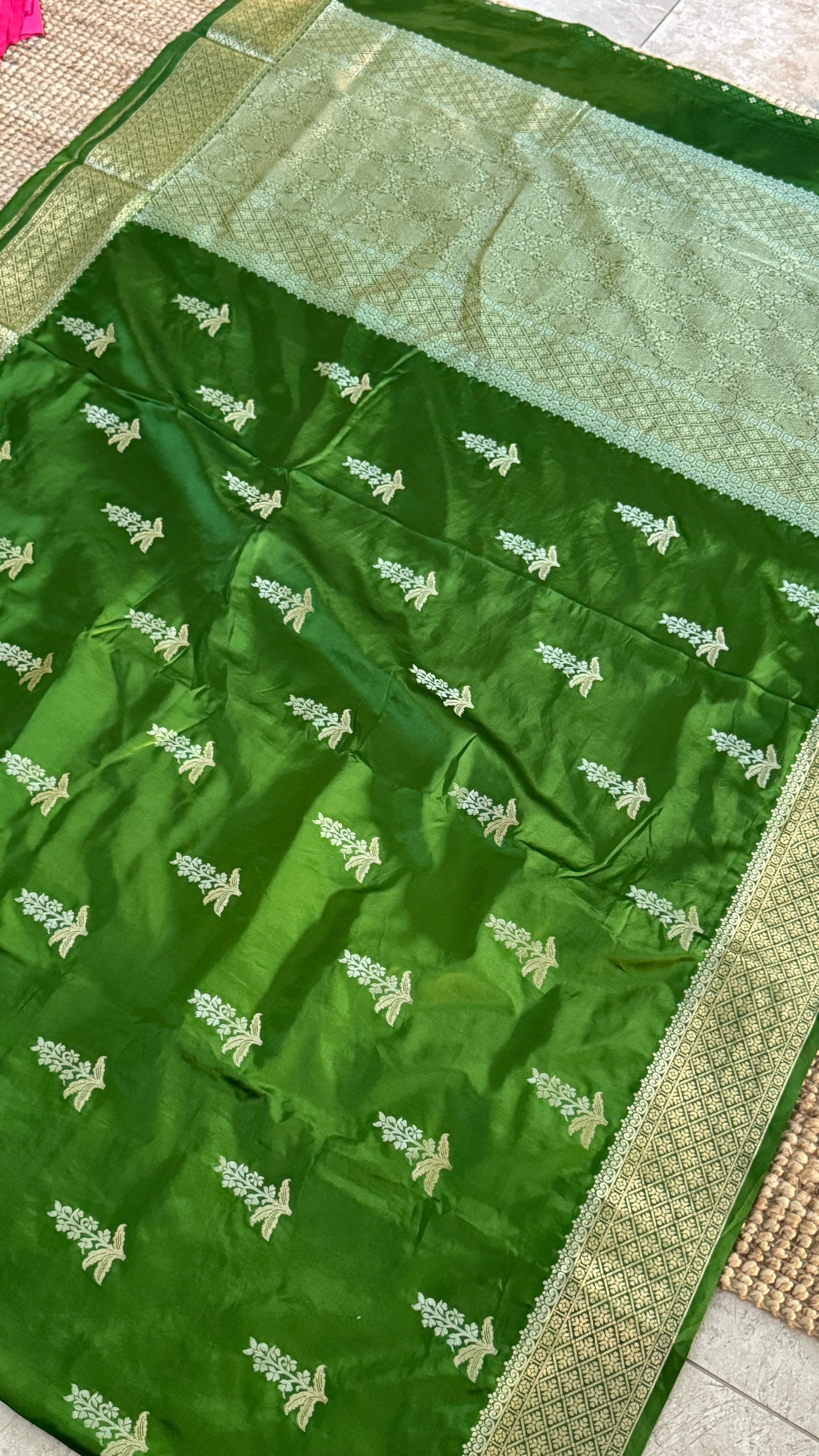 Satin Silk Banarasi Sarees - Olive Green