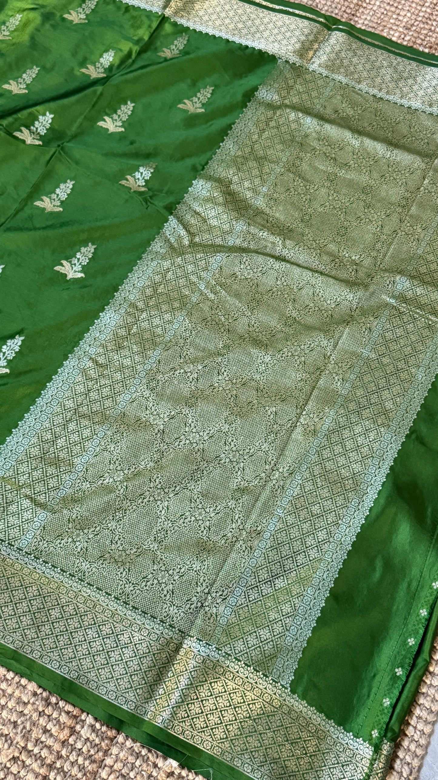 Satin Silk Banarasi Sarees - Olive Green