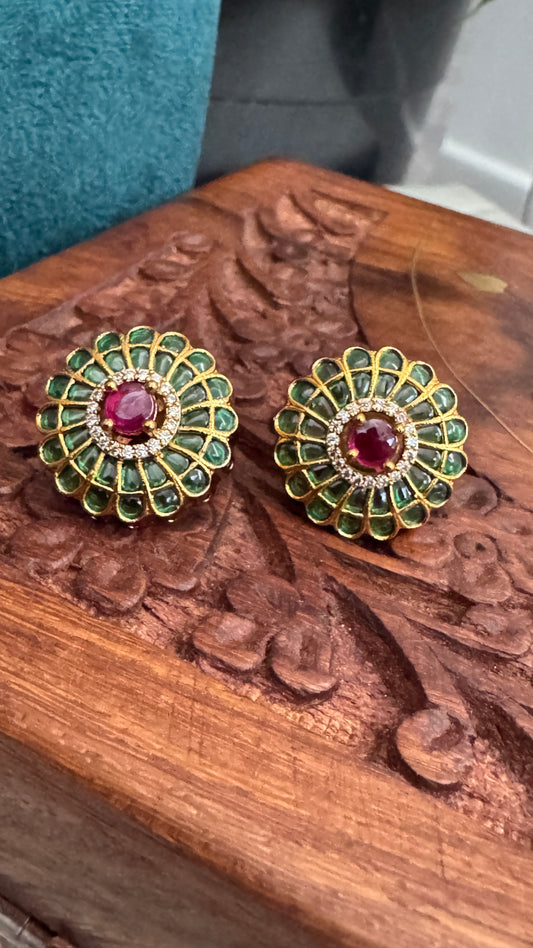 Gold Emerald Studded Earrings