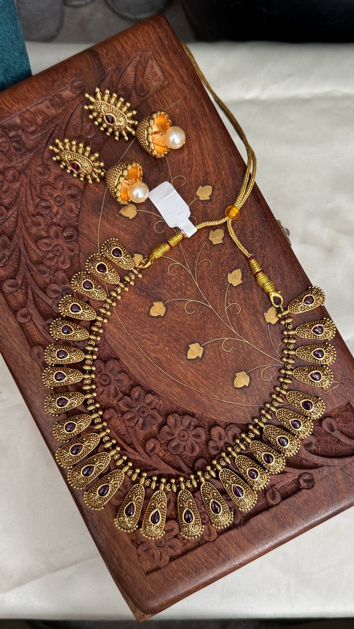 Unique Geometric Temple Jewellery Set with Jhumkas