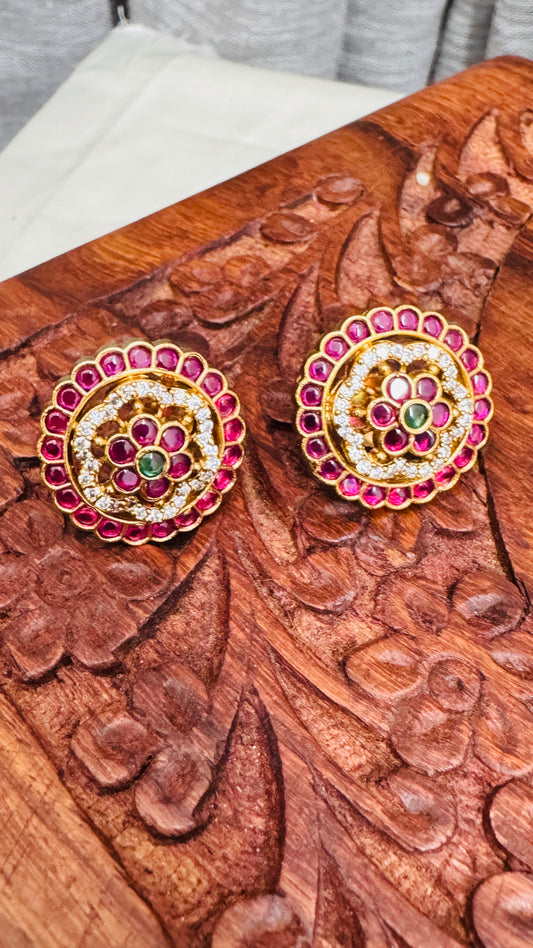 Gold Ruby Studded Earrings