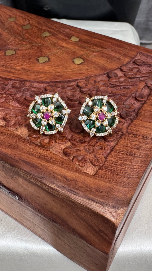 Gold Emerald Studded Earrings
