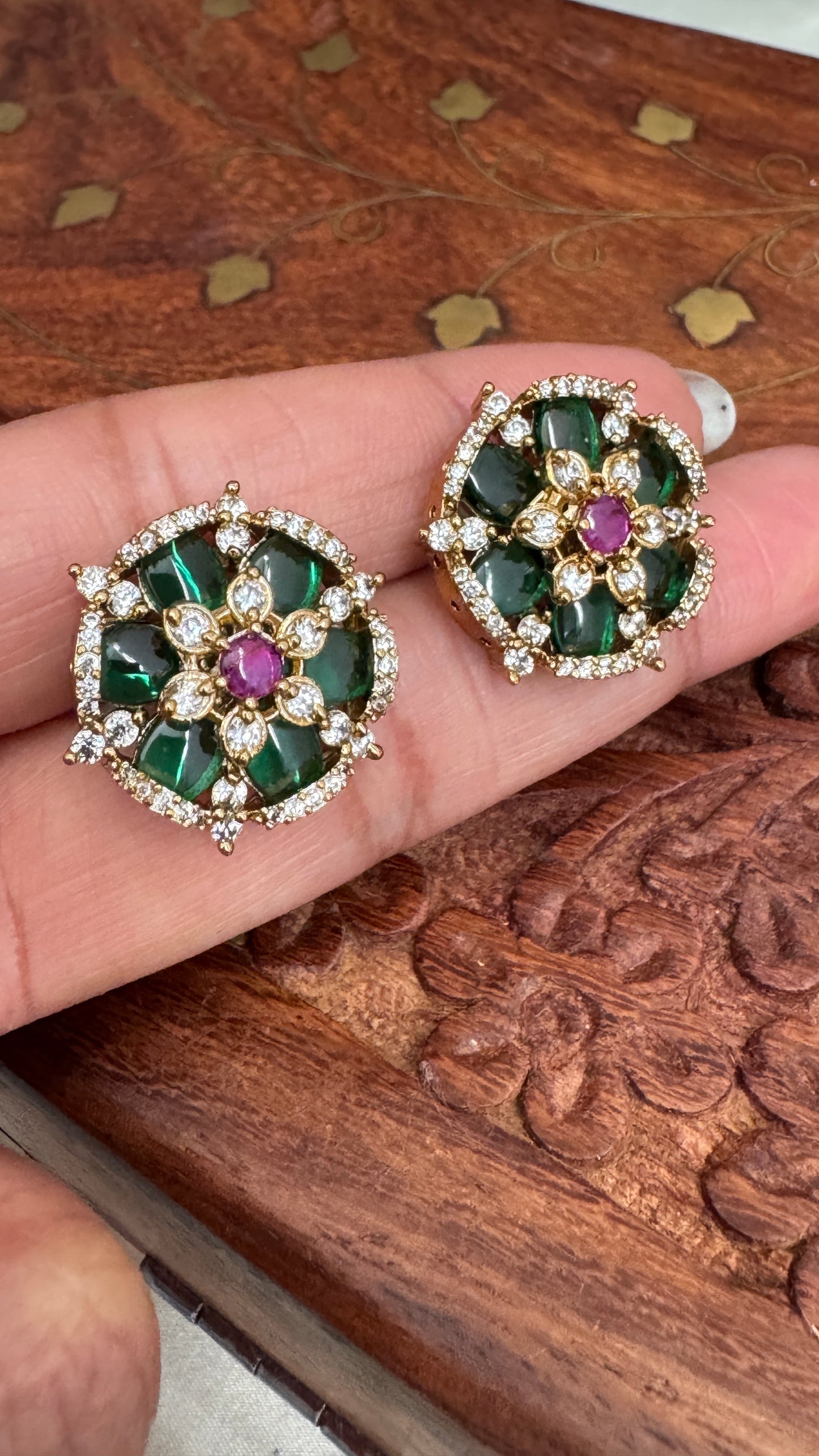 Gold Emerald Studded Earrings